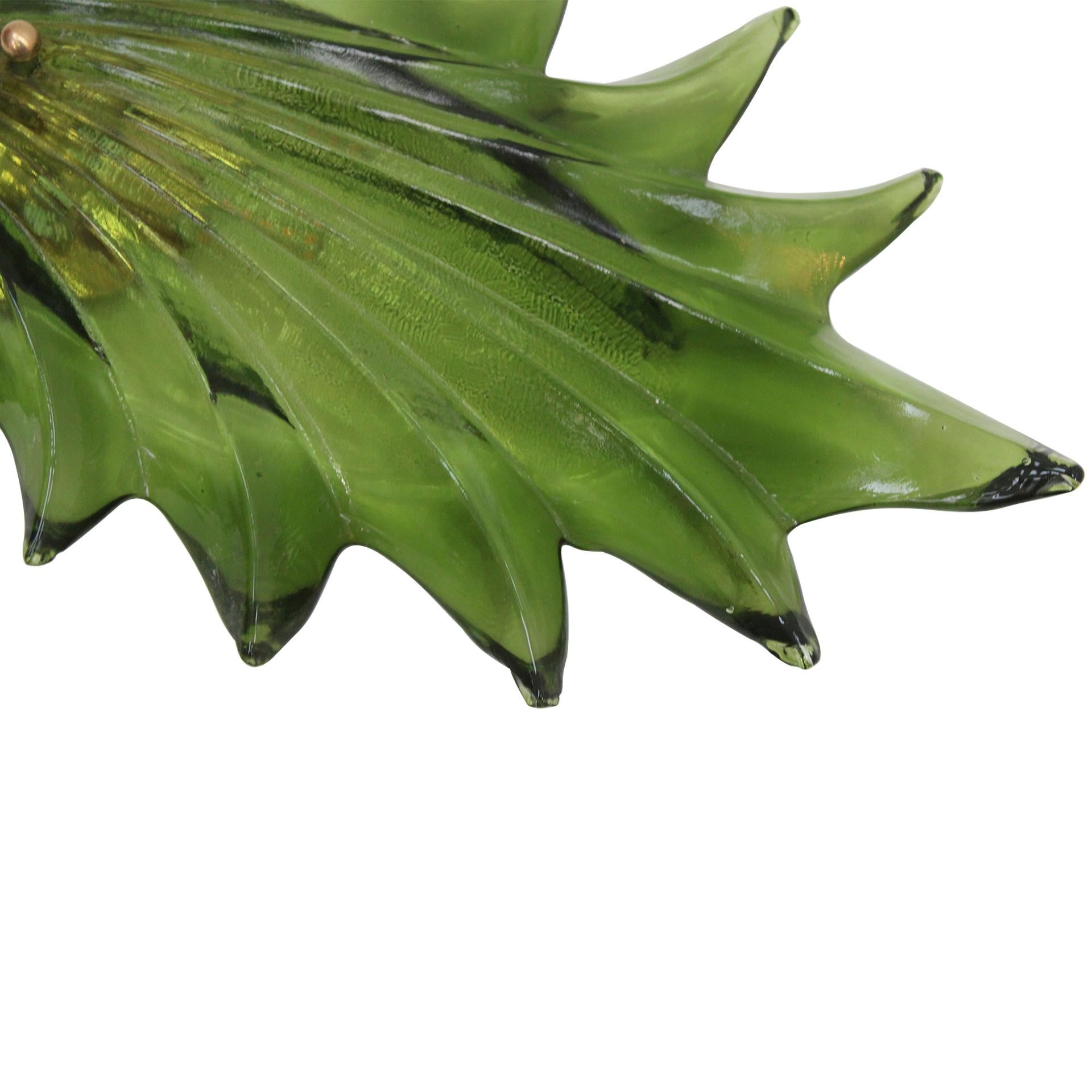 Hand-Crafted Pair of Floral Murano Glass Wall Sconces in Green, Italian Art Glass Lighting
