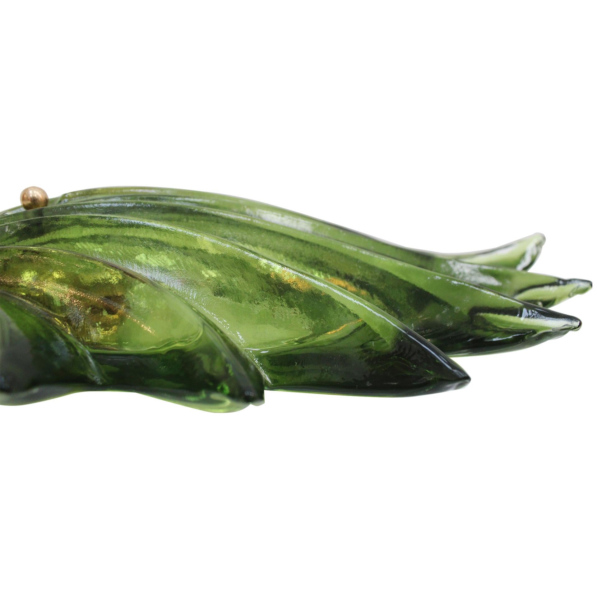 Fait main Paire d'appliques murales florales en verre de Murano en verre d'art italien vert en vente