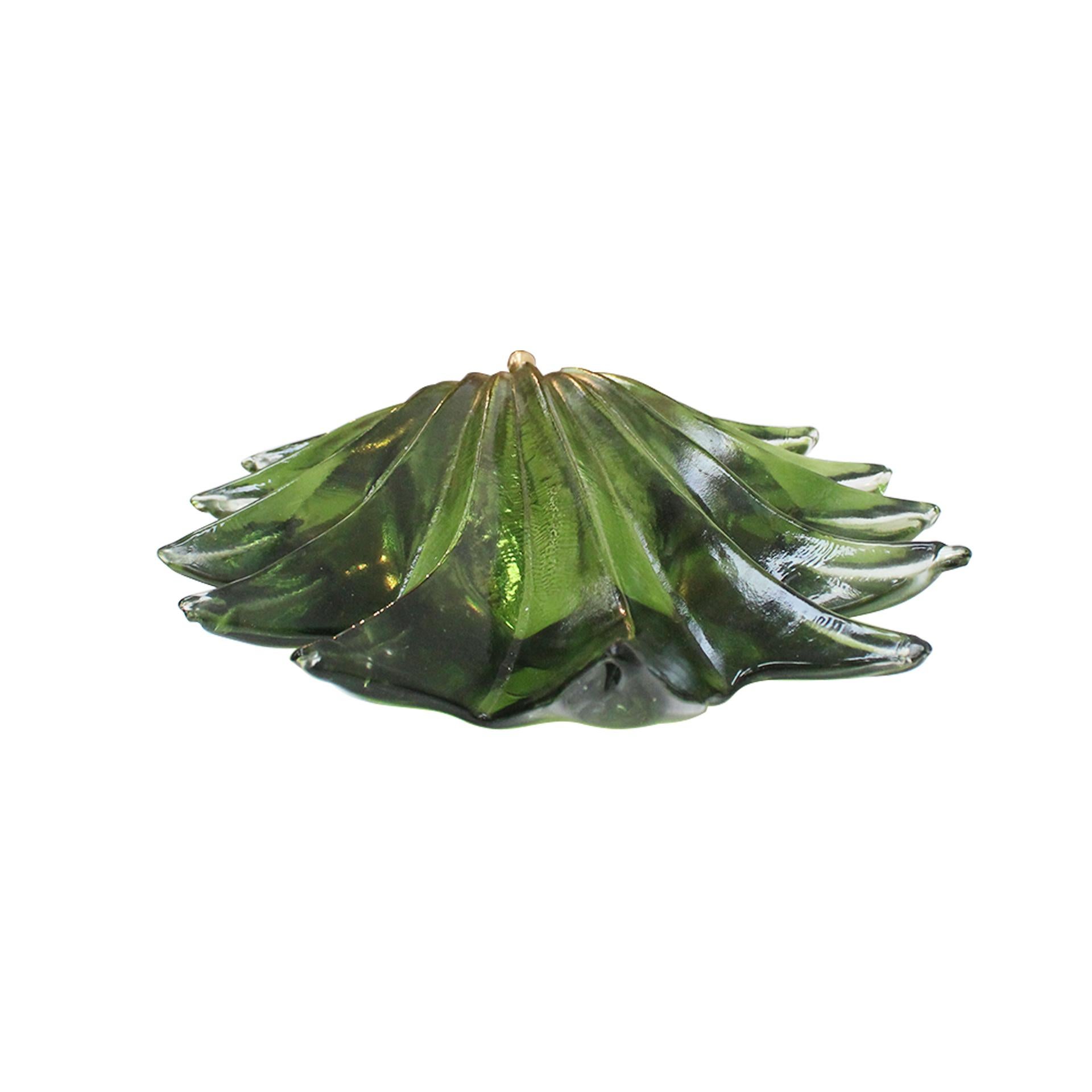 Contemporary Pair of Floral Murano Glass Wall Sconces in Green, Italian Art Glass Lighting