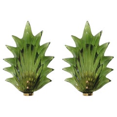 Paire d'appliques murales florales en verre de Murano en verre d'art italien vert