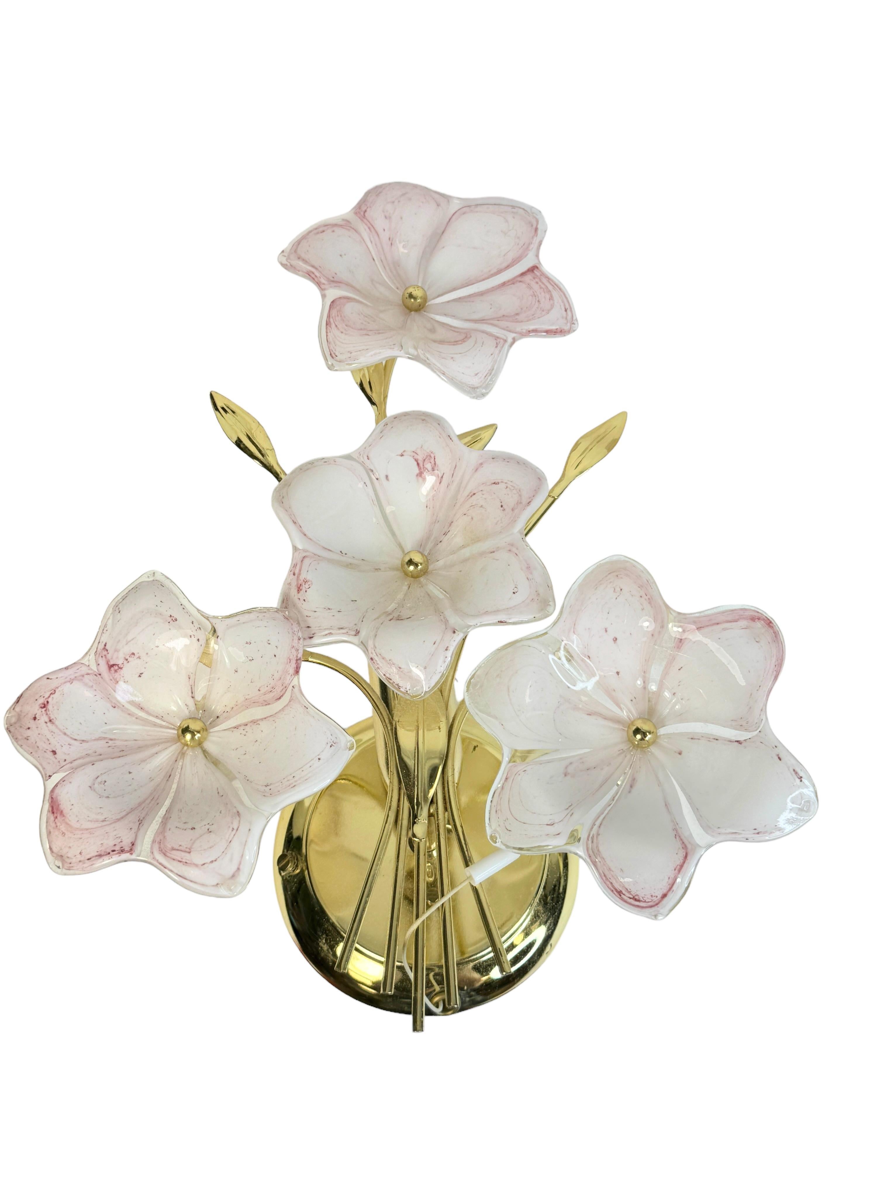 Paar florale Murano Wandleuchten, Vintage Messing Wandleuchten, 1970er Italien (Italienisch)