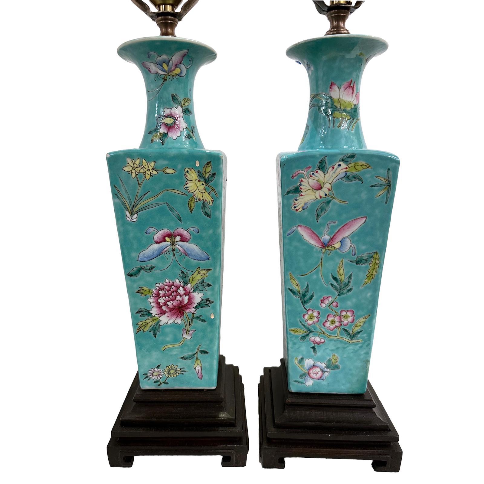 Mid-20th Century Pair of Floral Porcelain Lamps For Sale