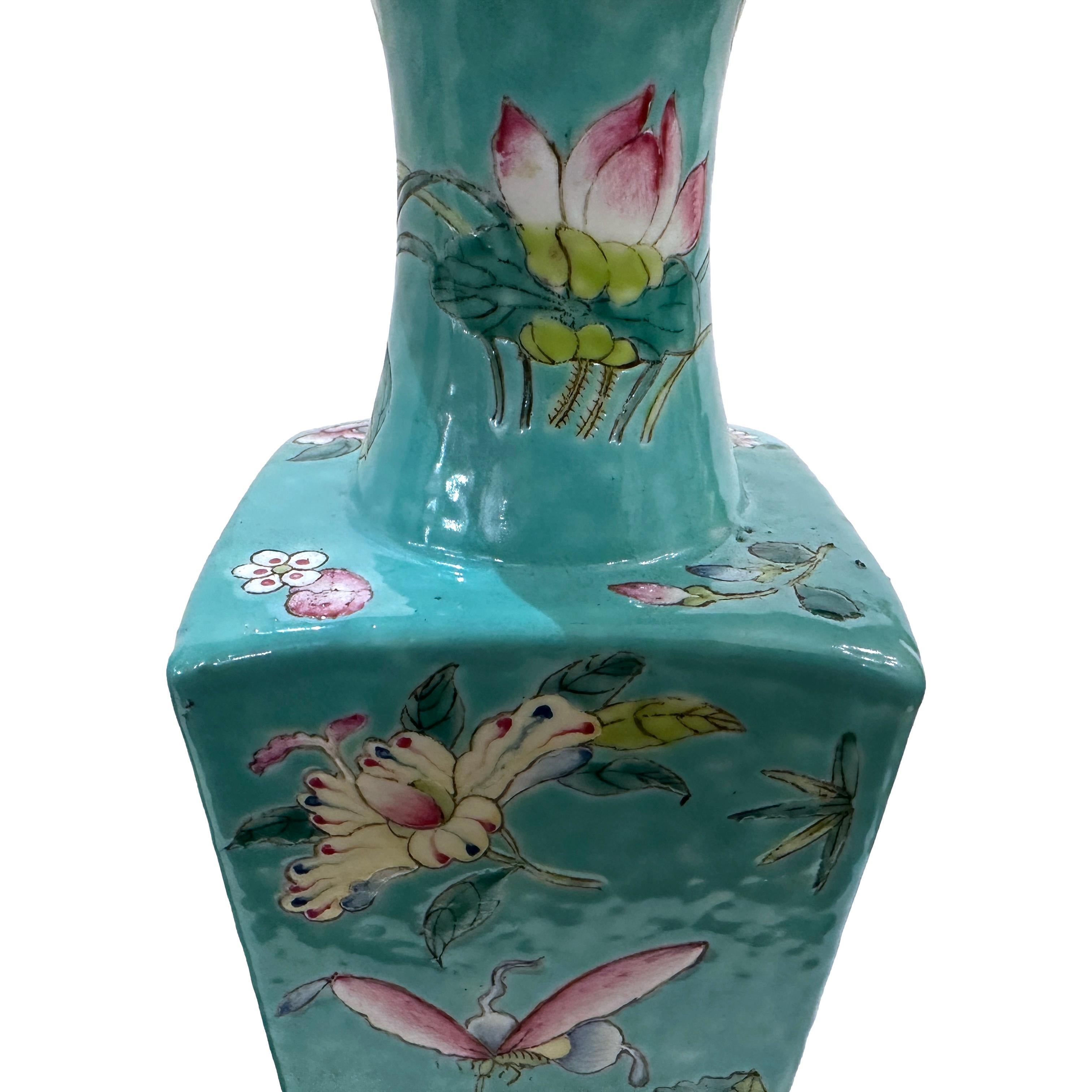 Pair of Floral Porcelain Lamps For Sale 1
