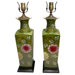 Pair of Floral Porcelain Lamps
