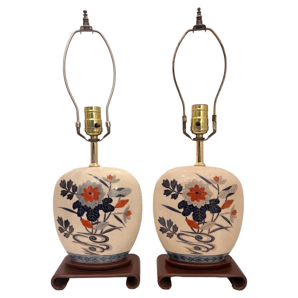 Pareja de Lámparas Florales de Porcelana en venta