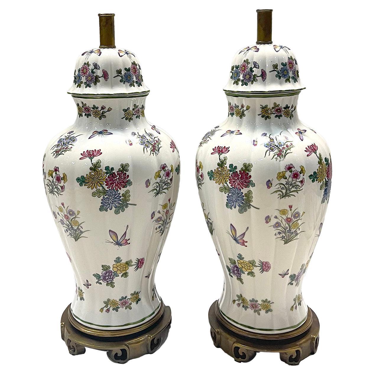 Pair of Floral Porcelain Table Lamps