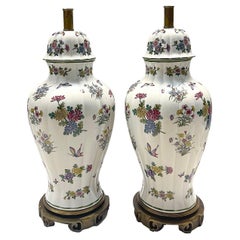 Pair of Floral Porcelain Table Lamps