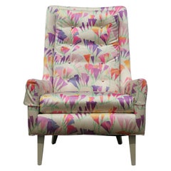 Pair of Floral Printed Mid-Century Modern High Back Lounge Chairs
