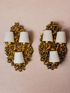 Pair of Floral sconces by Italo Valenti, brass Spain 1970