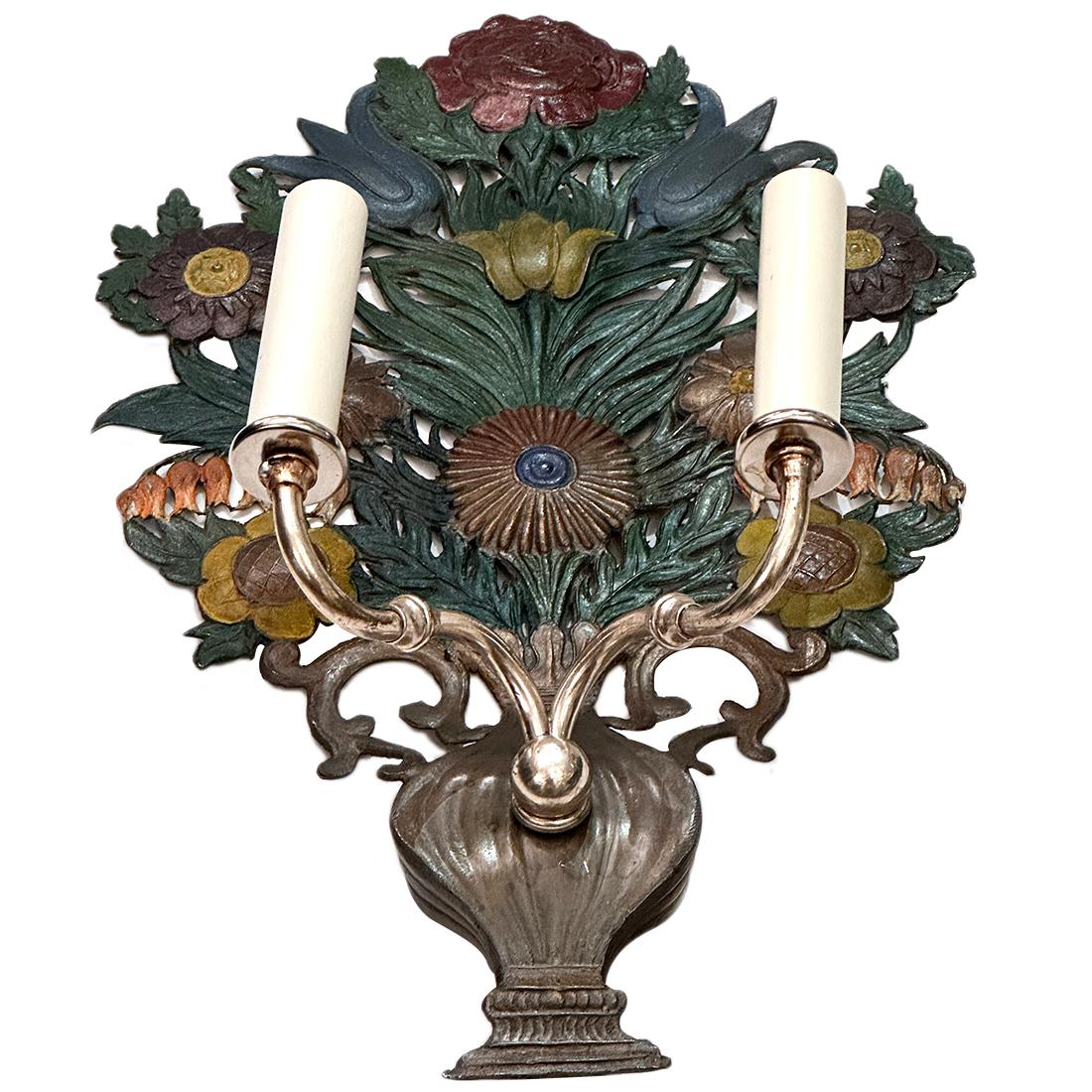Metallo Coppia di lampade floreali in vendita