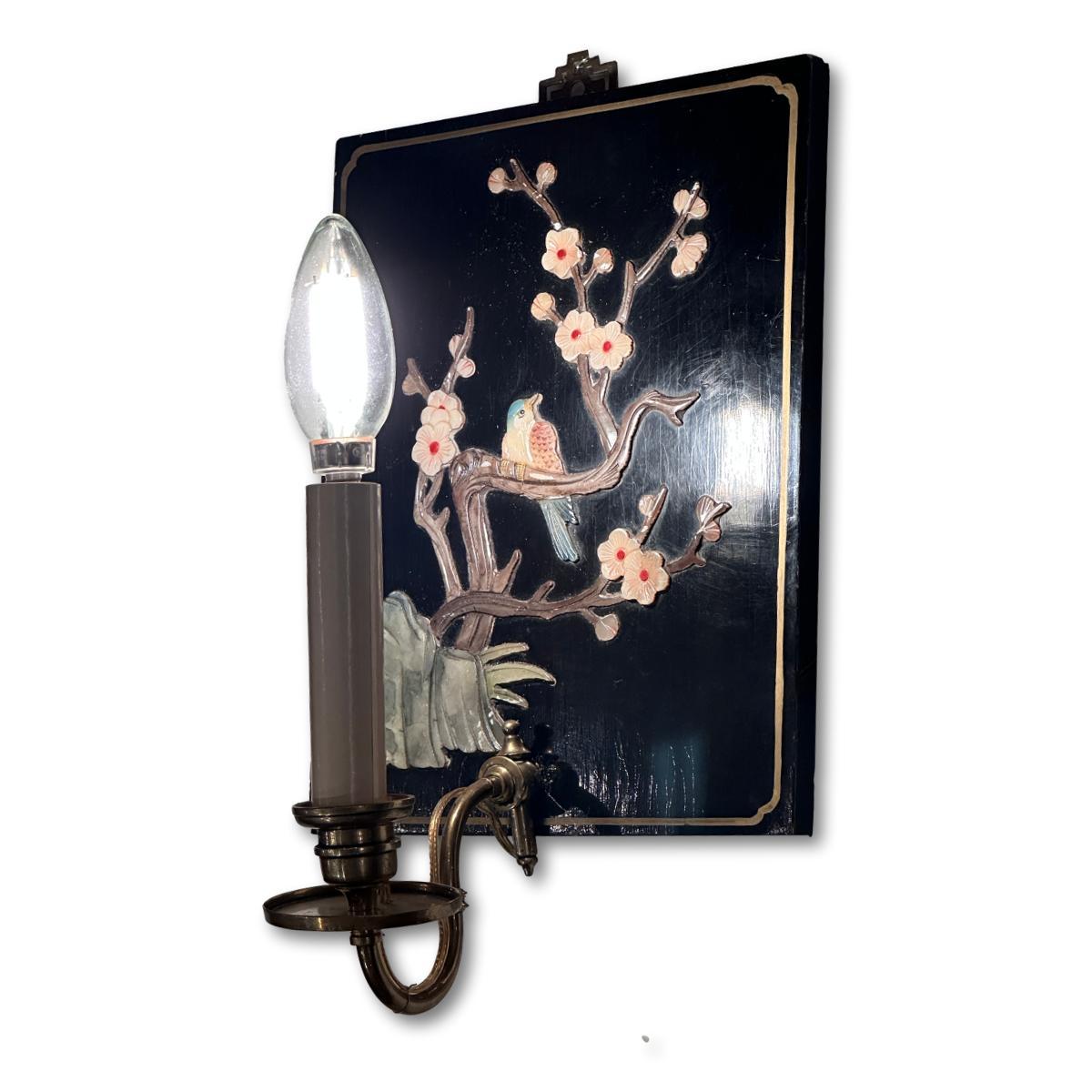 Legno Coppia di lampade floreali in vendita