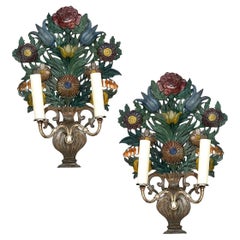 Antique Pair of Floral Sconces