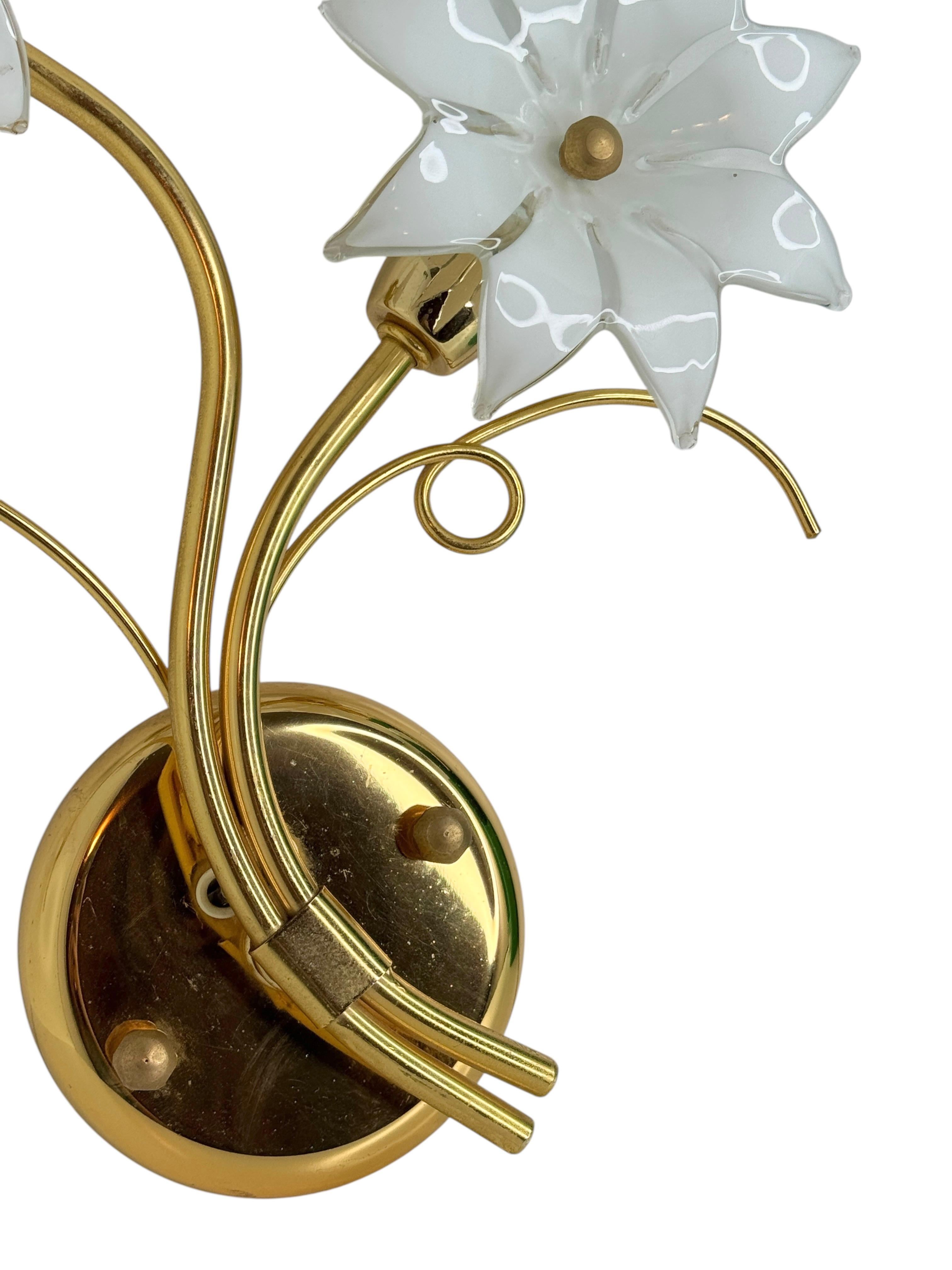 Pair of Floral Sconces, Vintage Brass & Glas Wall Lights 1980s Fischer Leuchten For Sale 4