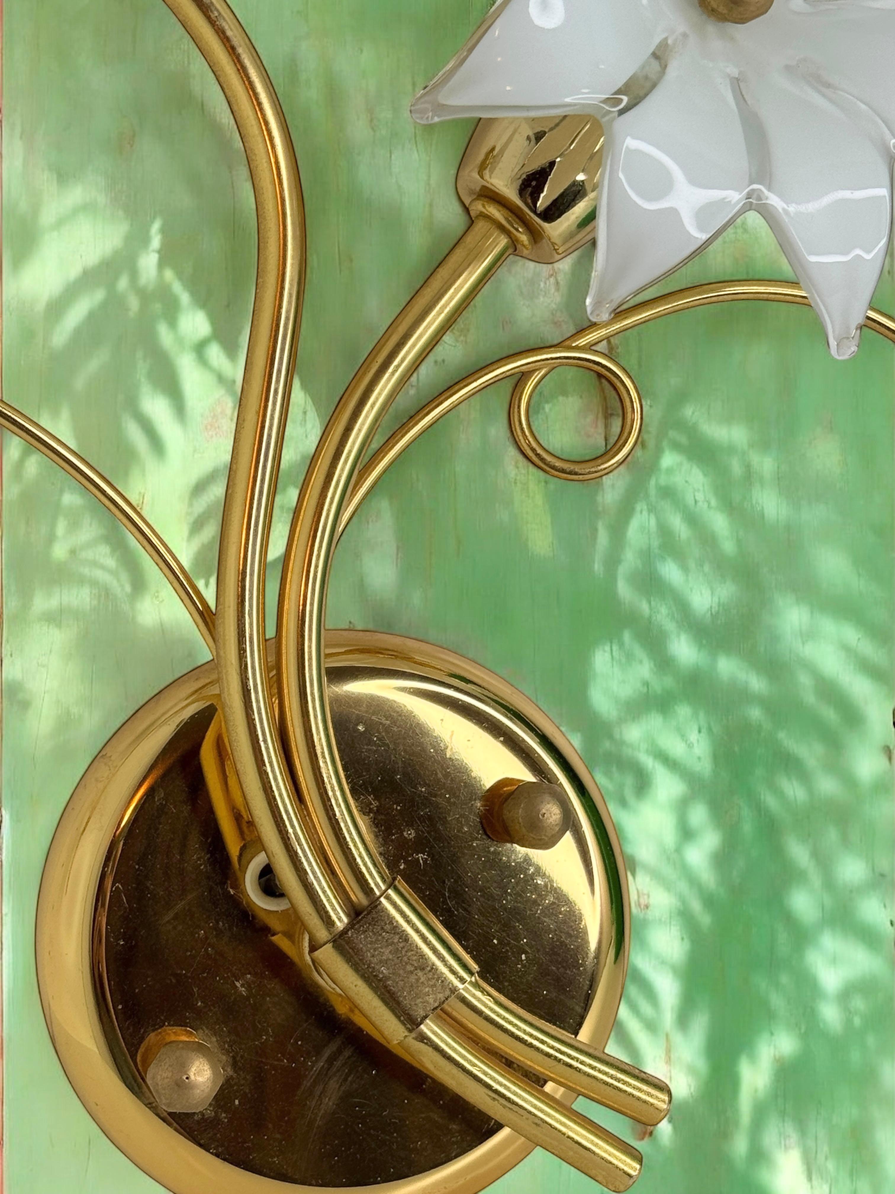 Pair of Floral Sconces, Vintage Brass & Glas Wall Lights 1980s Fischer Leuchten For Sale 8