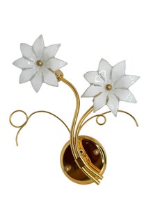 Paire d'appliques florales, lampes murales vintage en laiton et verre 1980 Fischer Leuchten