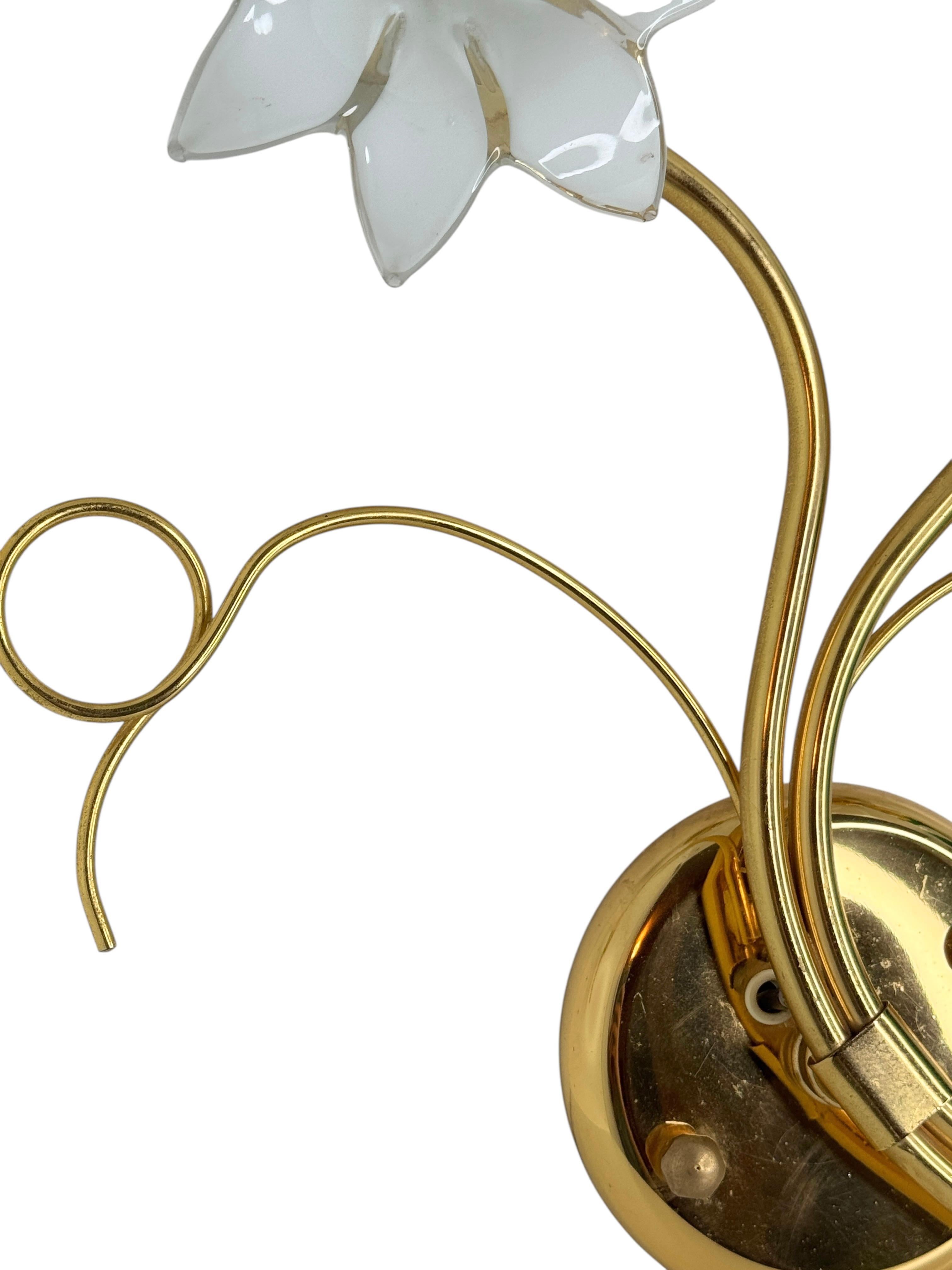 Pair of Floral Sconces, Vintage Brass & Glas Wall Lights 1980s Fischer Leuchten For Sale 1