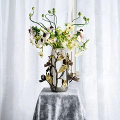 Pair of Floral Silver & Gold Metal Centerpiece Vase