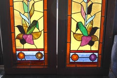 Pair of Floral Stained Glass Window Panels 17" x 40"