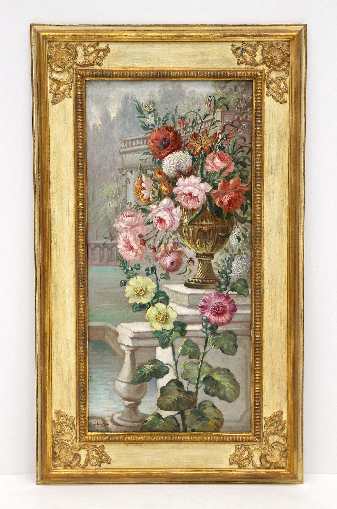 Pair Of Floral Still Life Oil Paintings, Signed V. Landi, Framed, IT ca. 1990 For Sale 3