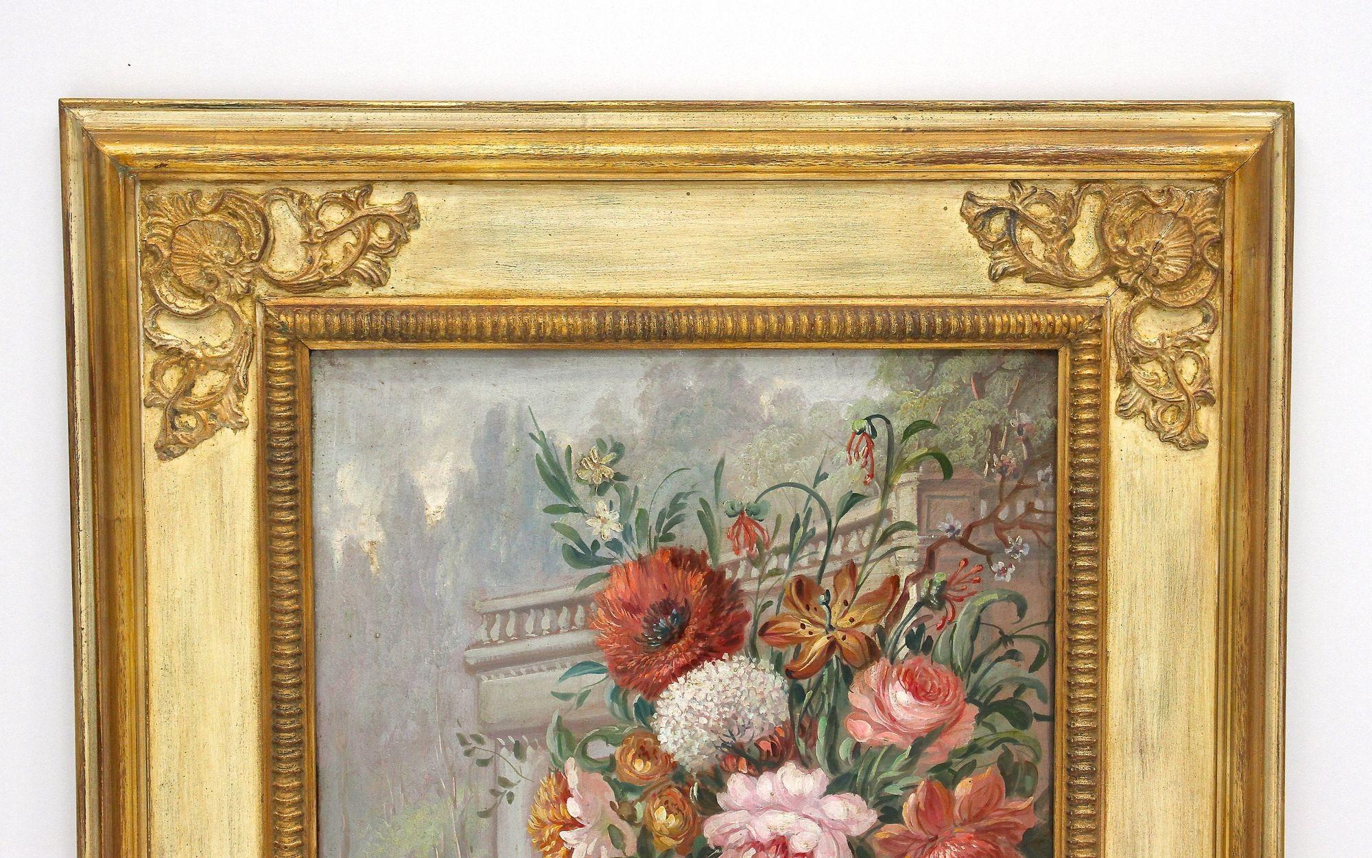Pair Of Floral Still Life Oil Paintings, Signed V. Landi, Framed, IT ca. 1990 For Sale 4