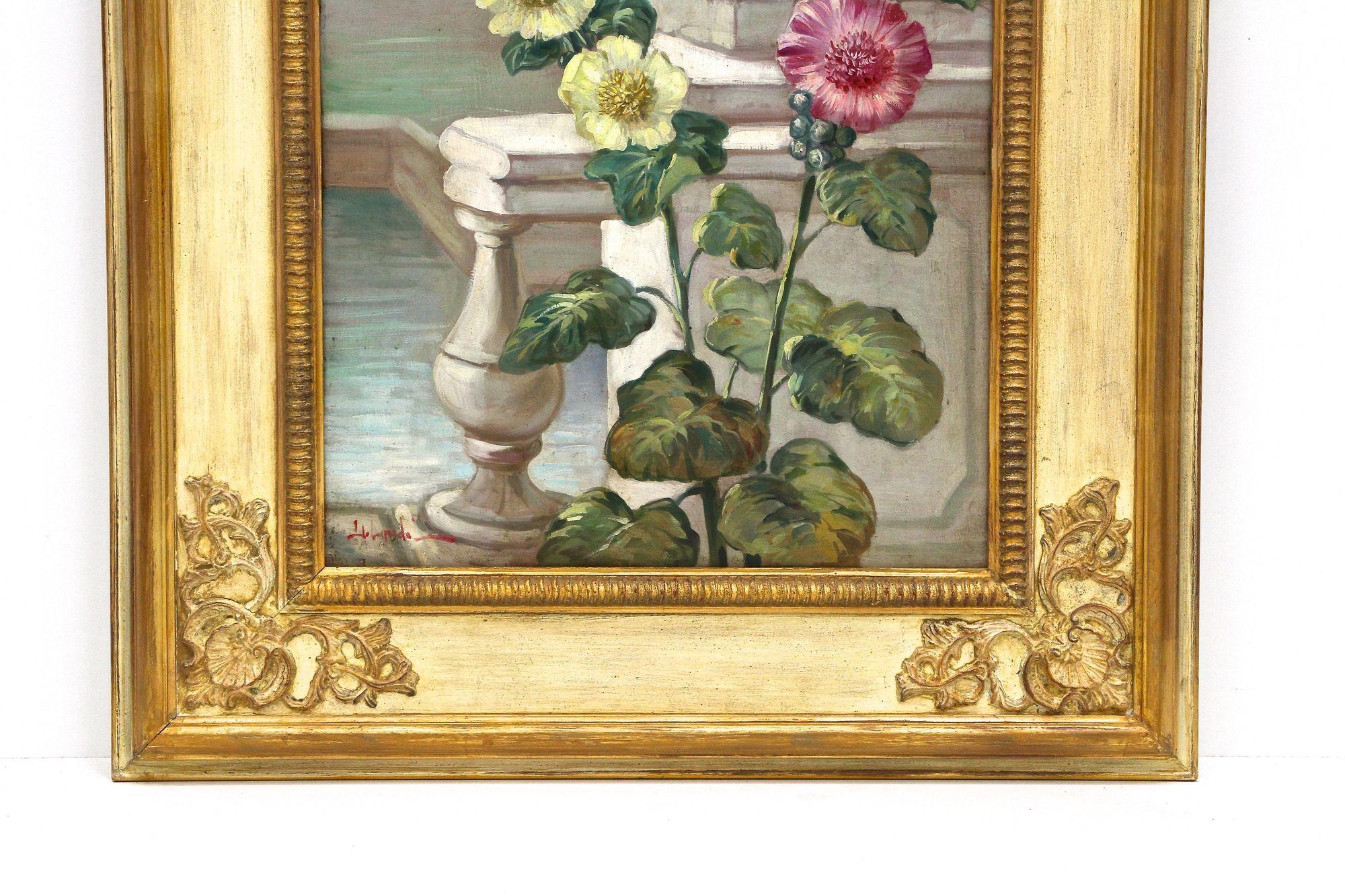 Pair Of Floral Still Life Oil Paintings, Signed V. Landi, Framed, IT ca. 1990 For Sale 5