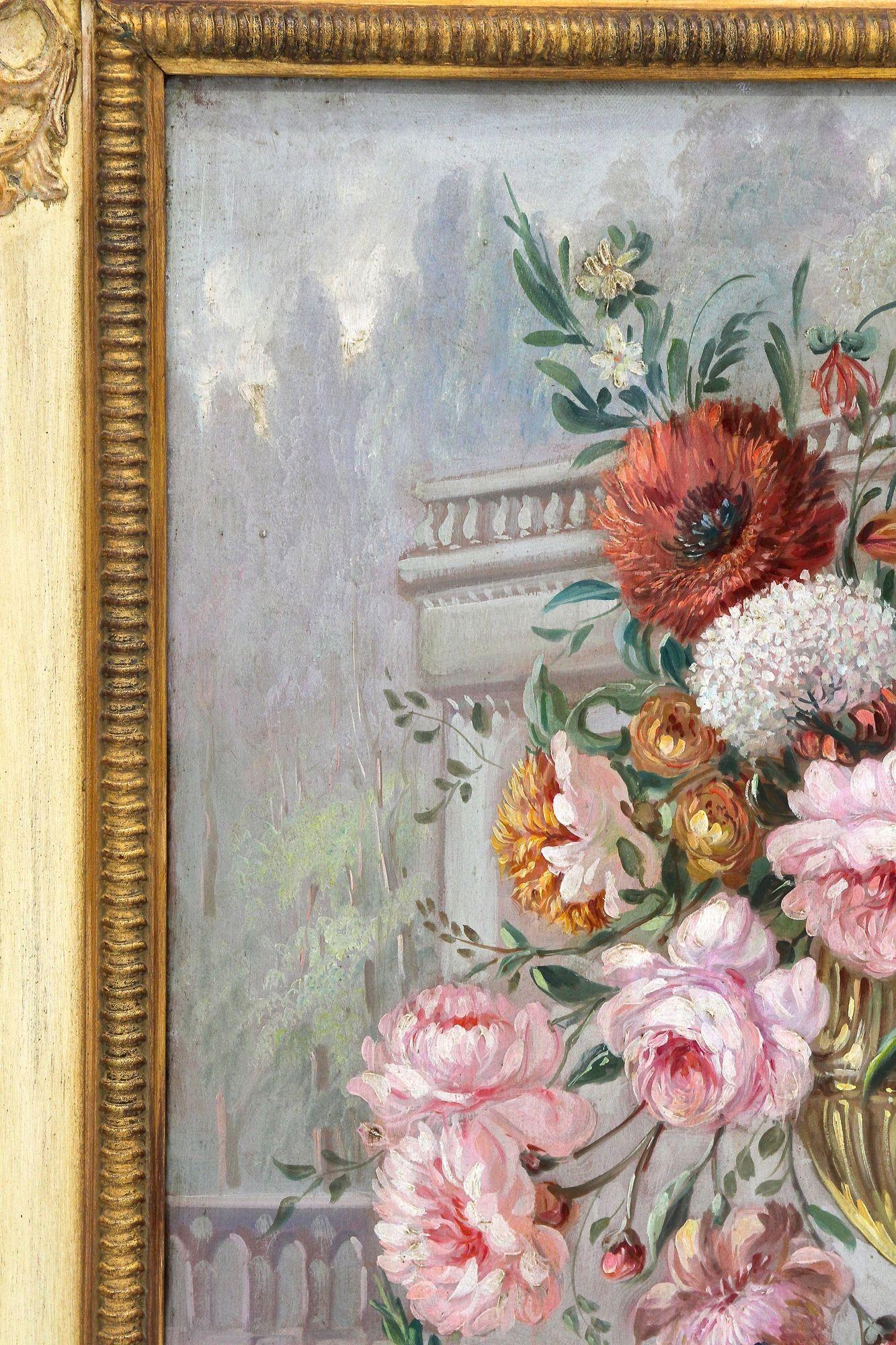 Pair Of Floral Still Life Oil Paintings, Signed V. Landi, Framed, IT ca. 1990 For Sale 7