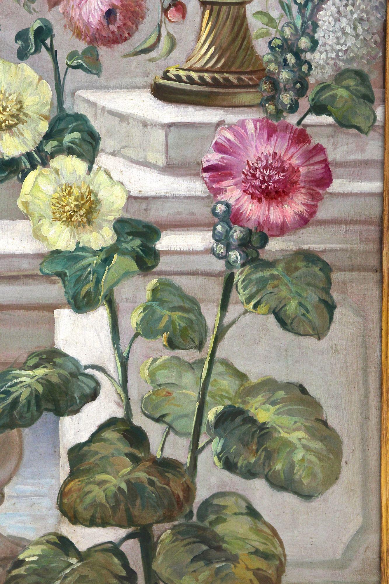 Pair Of Floral Still Life Oil Paintings, Signed V. Landi, Framed, IT ca. 1990 For Sale 8