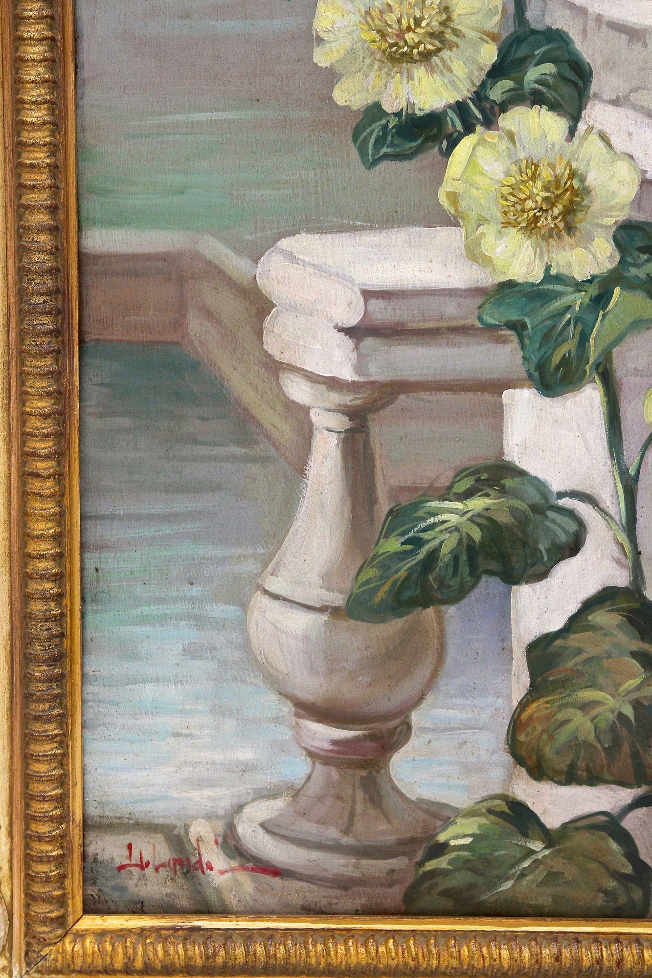 Pair Of Floral Still Life Oil Paintings, Signed V. Landi, Framed, IT ca. 1990 For Sale 9