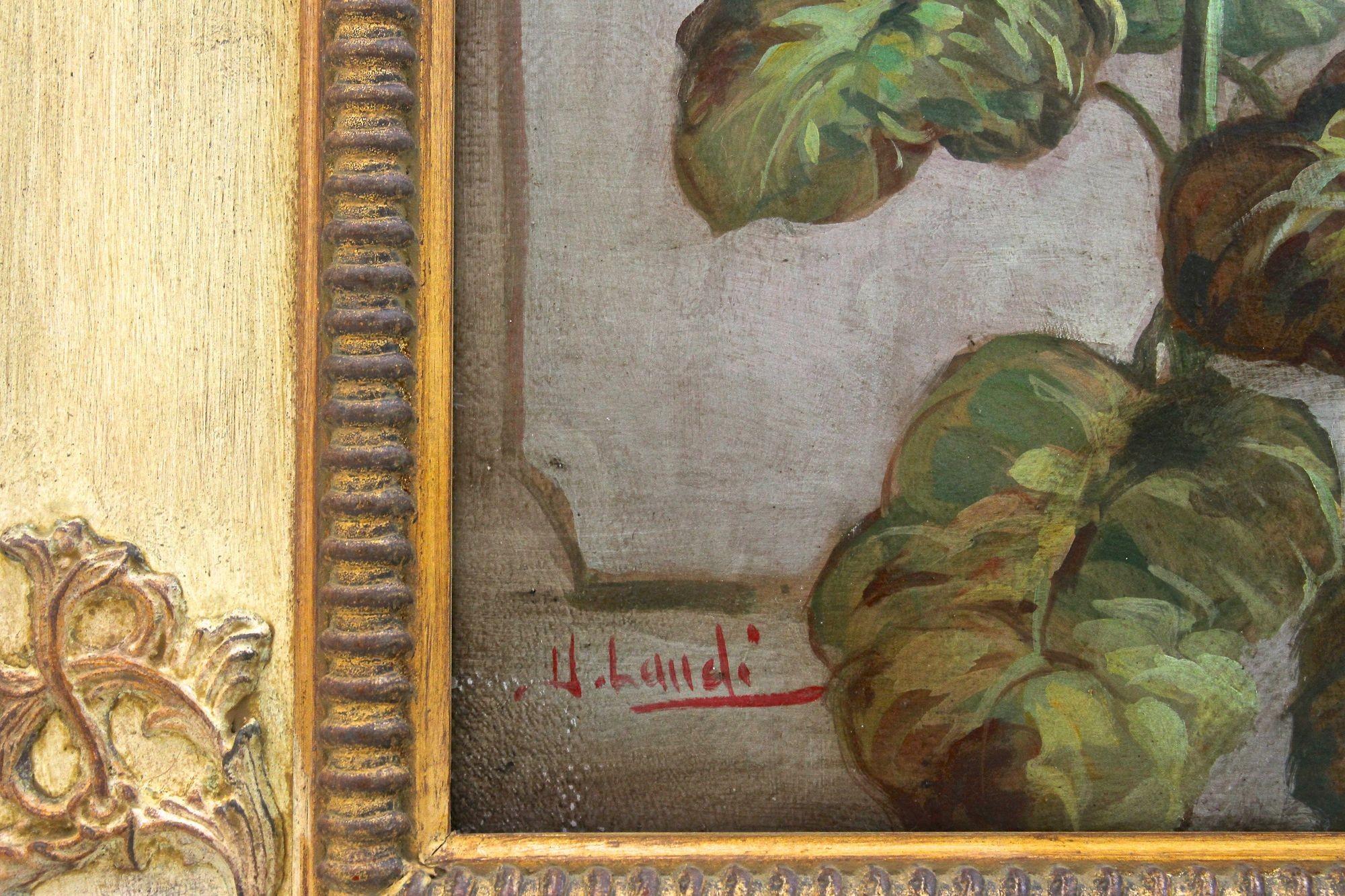 Pair Of Floral Still Life Oil Paintings, Signed V. Landi, Framed, IT ca. 1990 For Sale 11
