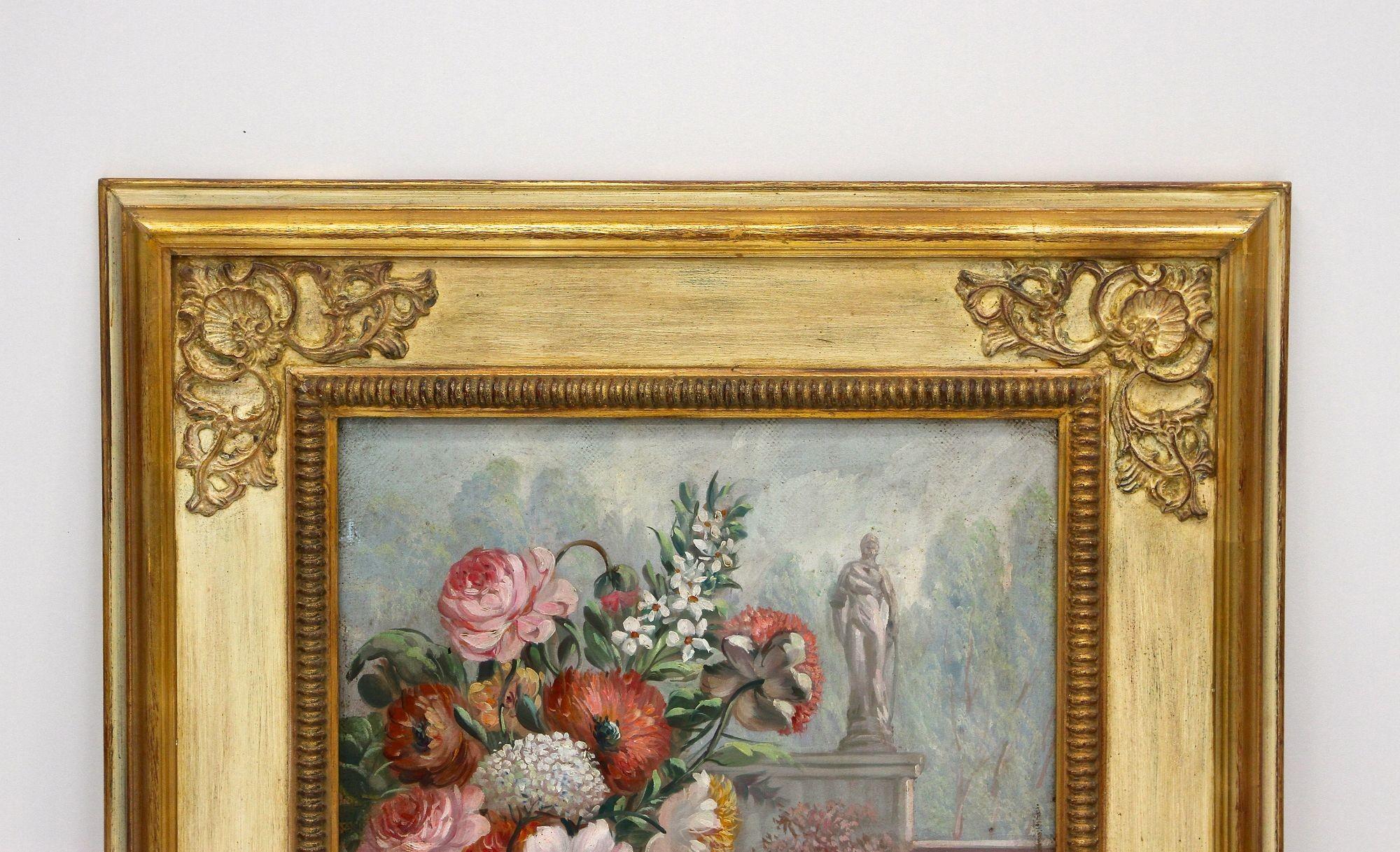 Greco Roman Pair Of Floral Still Life Oil Paintings, Signed V. Landi, Framed, IT ca. 1990 For Sale