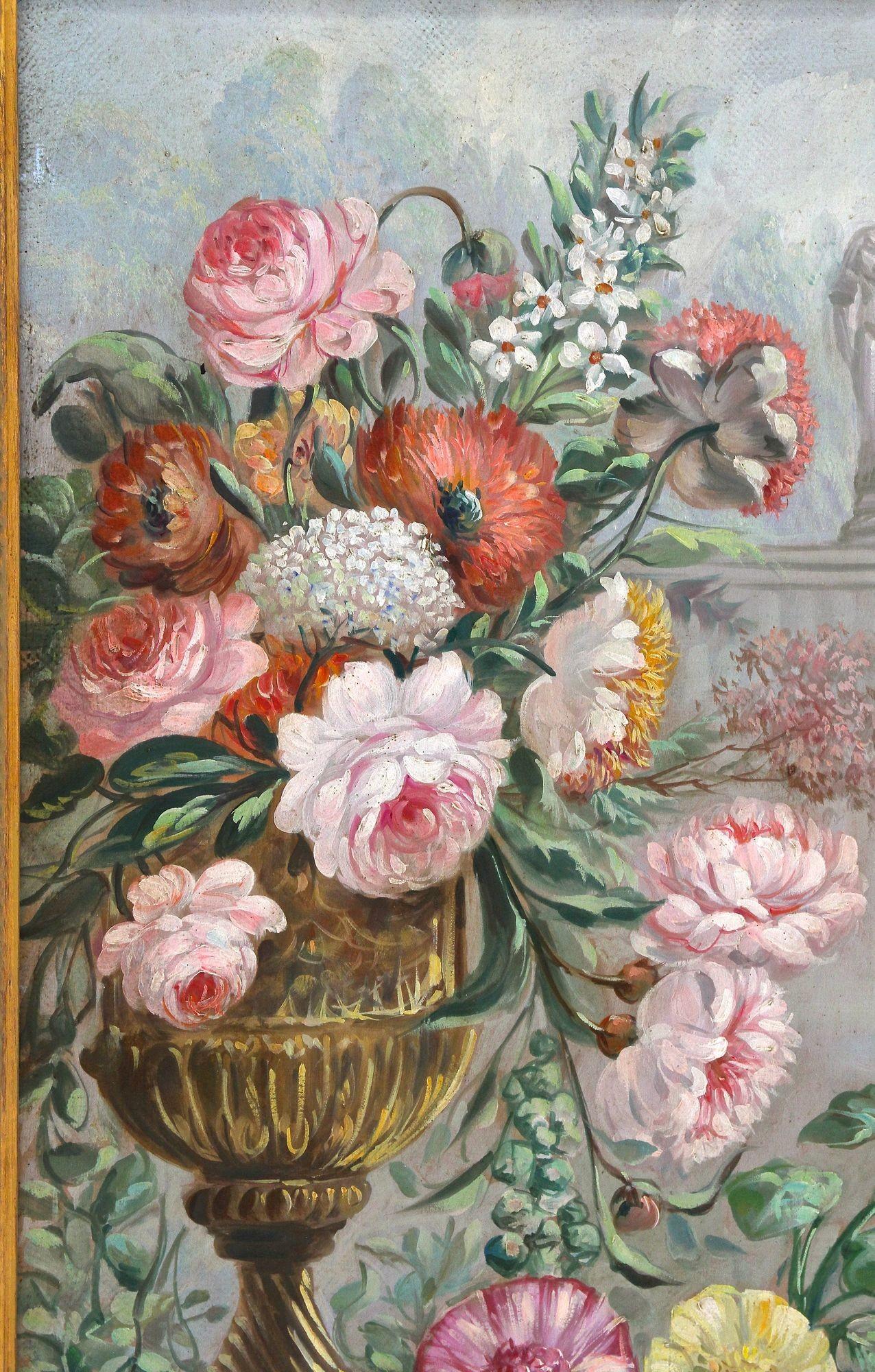 Hand-Painted Pair Of Floral Still Life Oil Paintings, Signed V. Landi, Framed, IT ca. 1990 For Sale