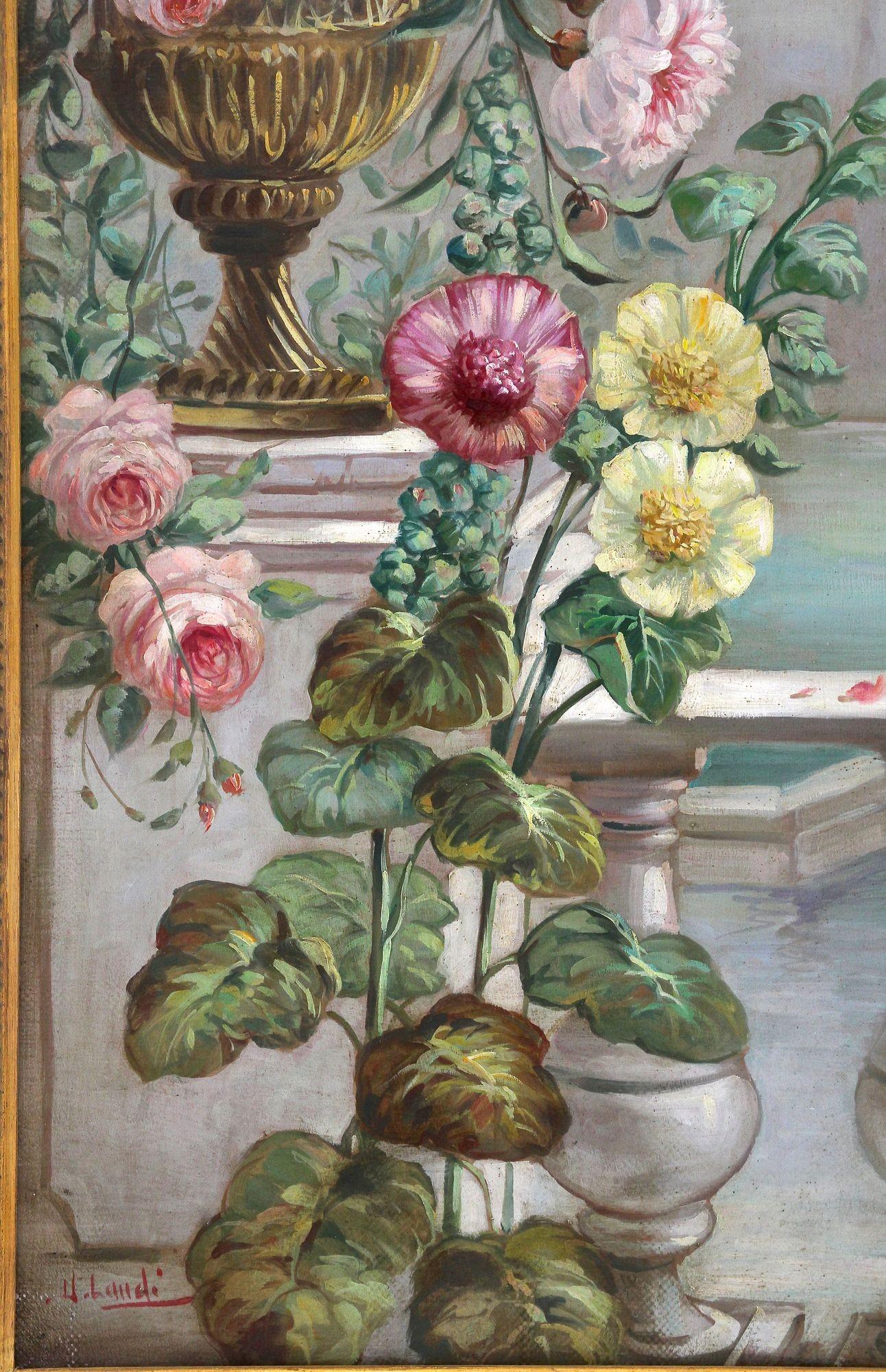 20th Century Pair Of Floral Still Life Oil Paintings, Signed V. Landi, Framed, IT ca. 1990 For Sale
