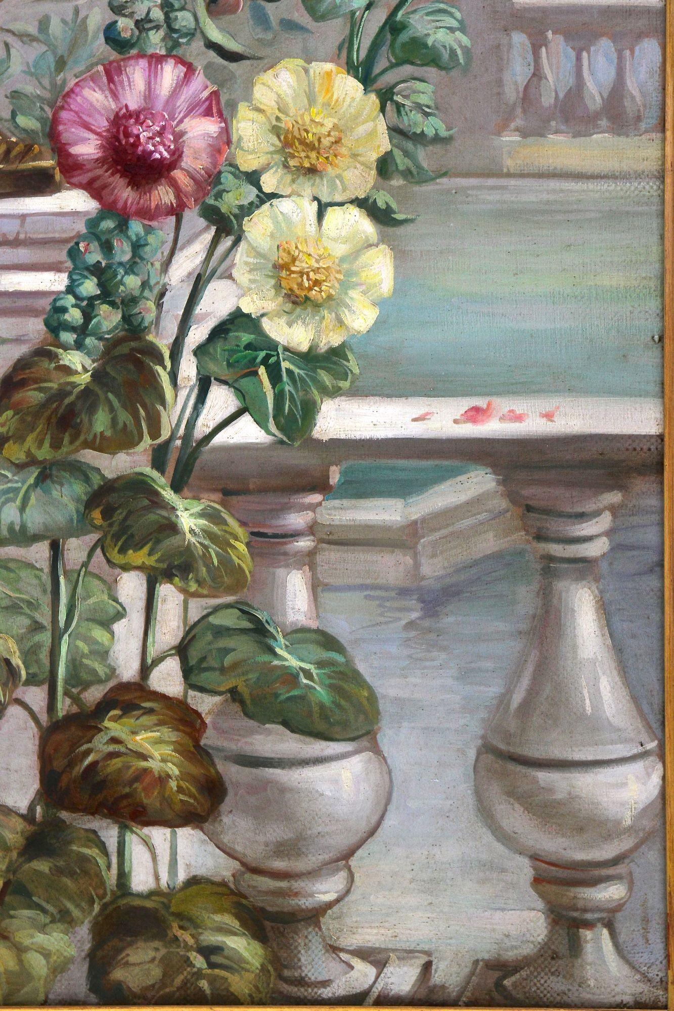 Canvas Pair Of Floral Still Life Oil Paintings, Signed V. Landi, Framed, IT ca. 1990 For Sale