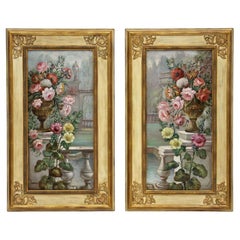 Pair Of Floral Still Life Oil Paintings, Signed V. Landi, Framed, IT ca. 1990