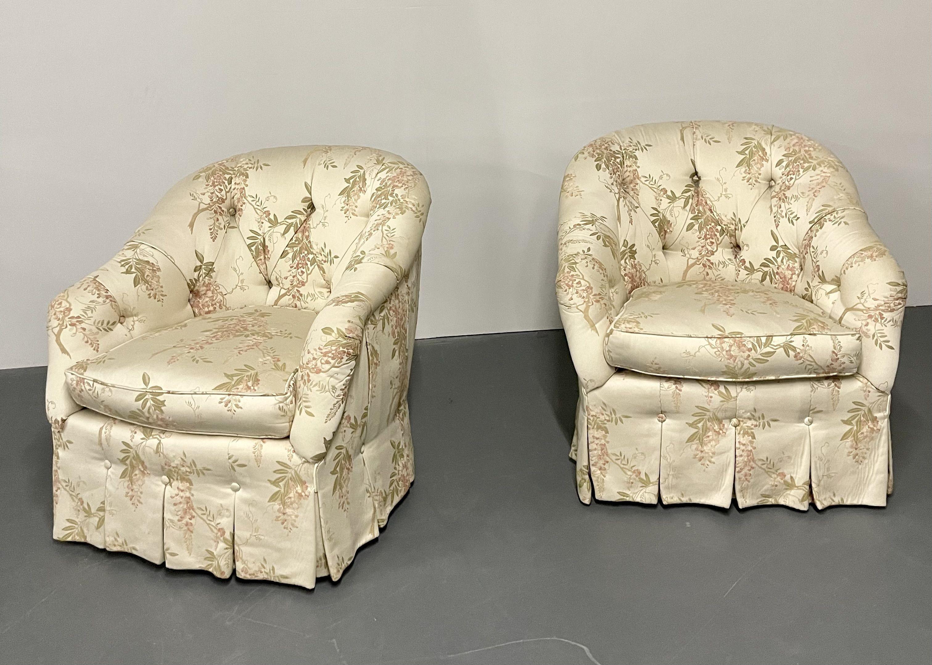 Mid-Century Modern Pair of Floral Swivel Chairs, Milo Baughman, Scalamandré, Lounge Chairs