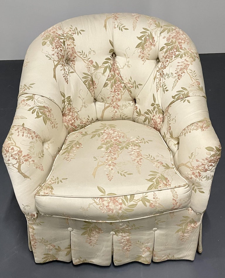 Pair of Floral Swivel Chairs, Milo Baughman, Scalamandré, Lounge Chairs at 1stDibs