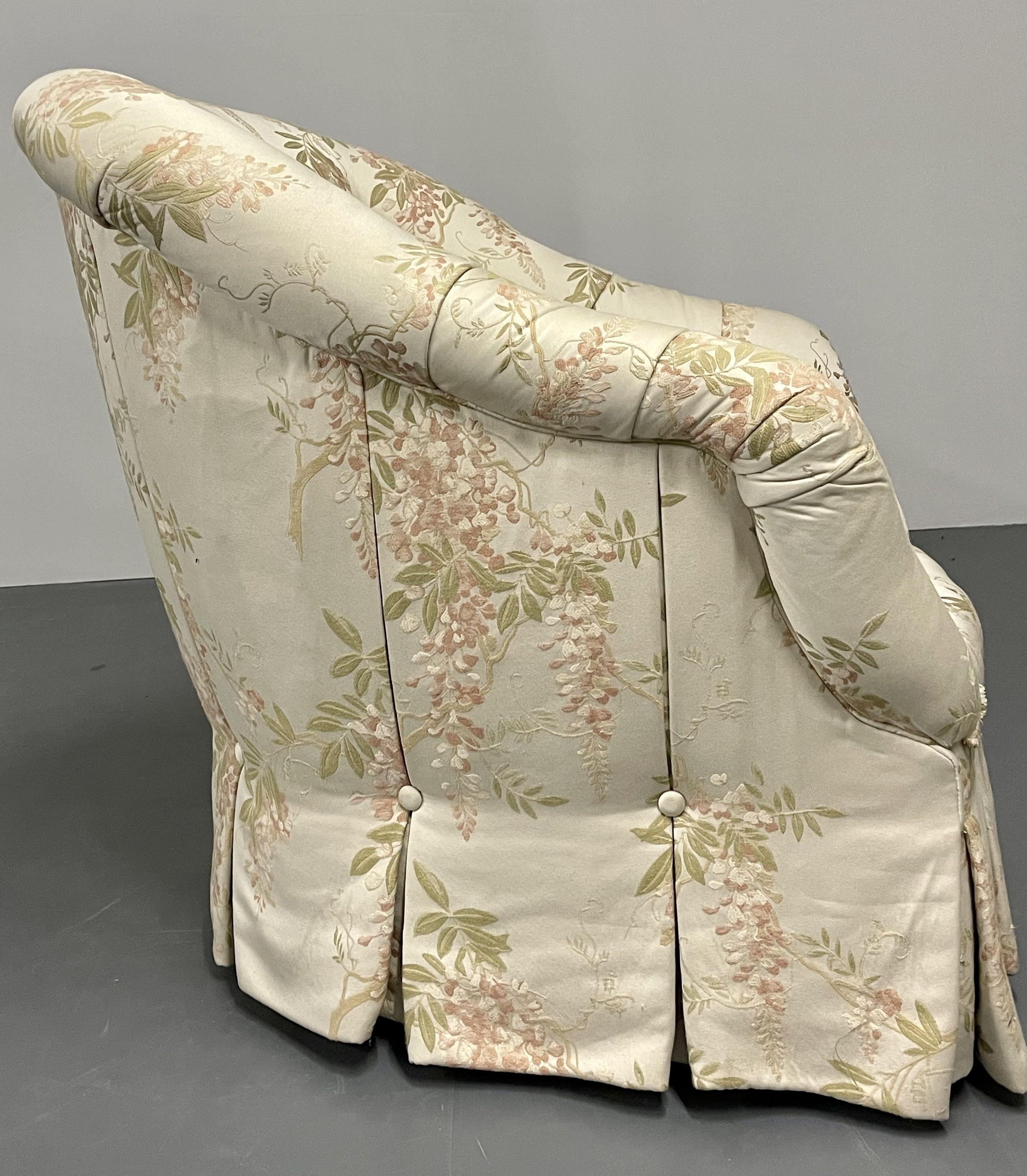 Pair of Floral Swivel Chairs, Milo Baughman, Scalamandré, Lounge Chairs In Good Condition In Stamford, CT