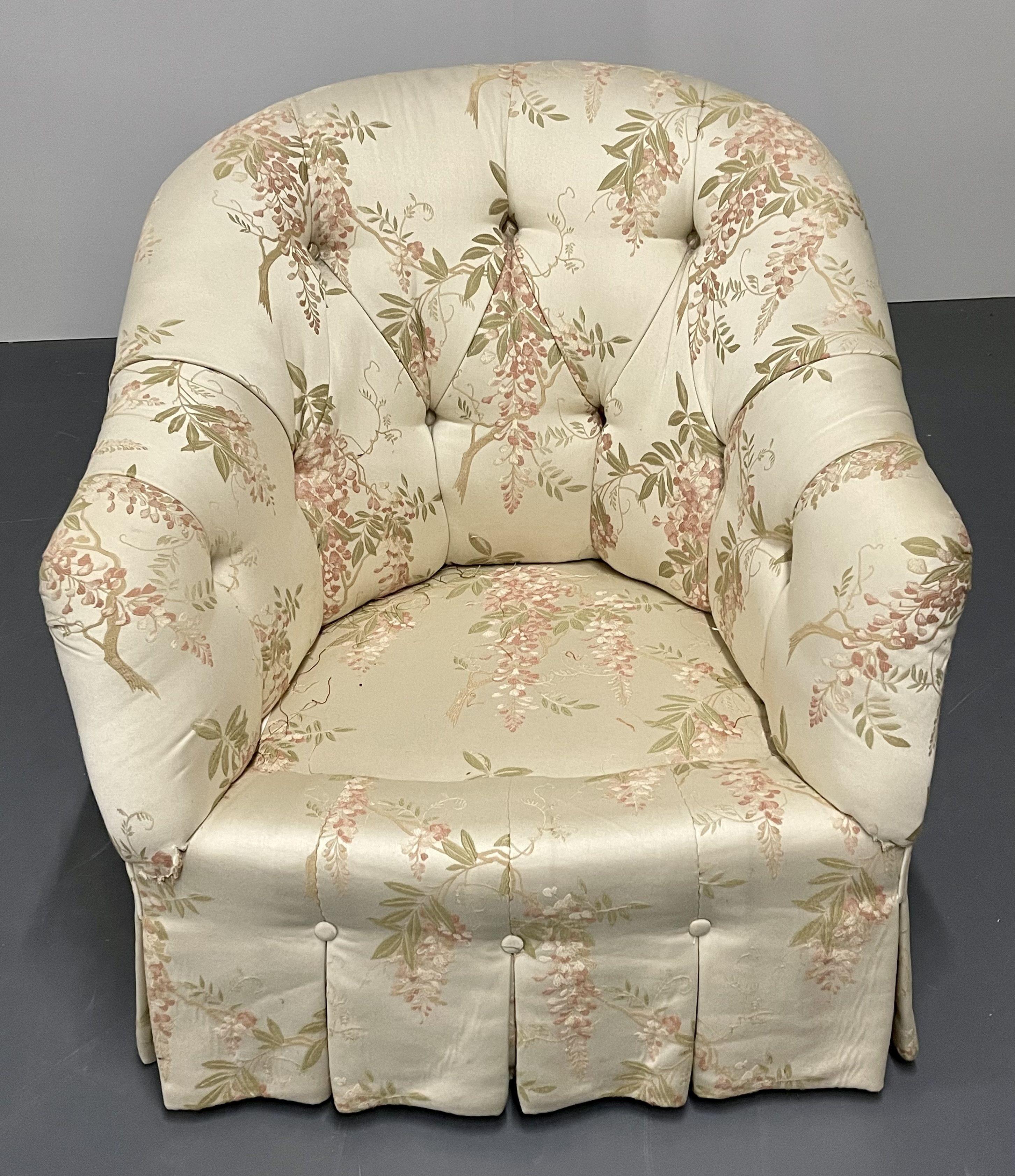 20th Century Pair of Floral Swivel Chairs, Milo Baughman, Scalamandré, Lounge Chairs