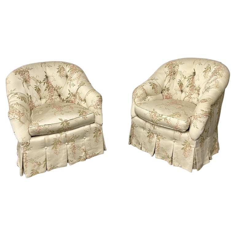 Pair of Floral Swivel Chairs, Milo Baughman, Scalamandré, Lounge Chairs at 1stDibs