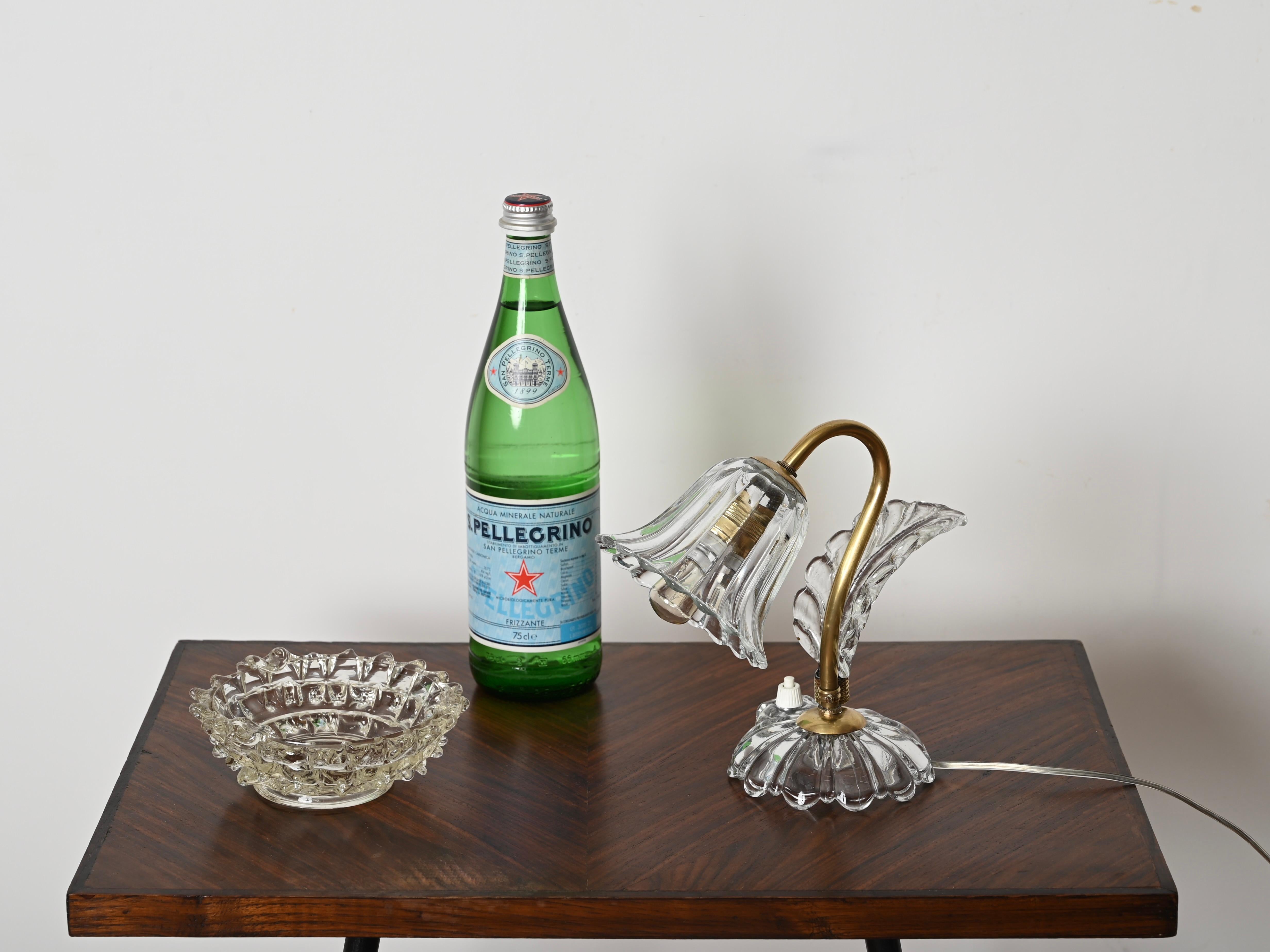 Barovier Paar Glocken-Tischlampen aus Murano-Glas und Messing, Italien 1940er Jahre im Angebot 11