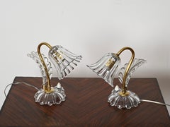 Barovier Pair of Bell Table Lamps in Murano Glass and Brass, Italy 1940s