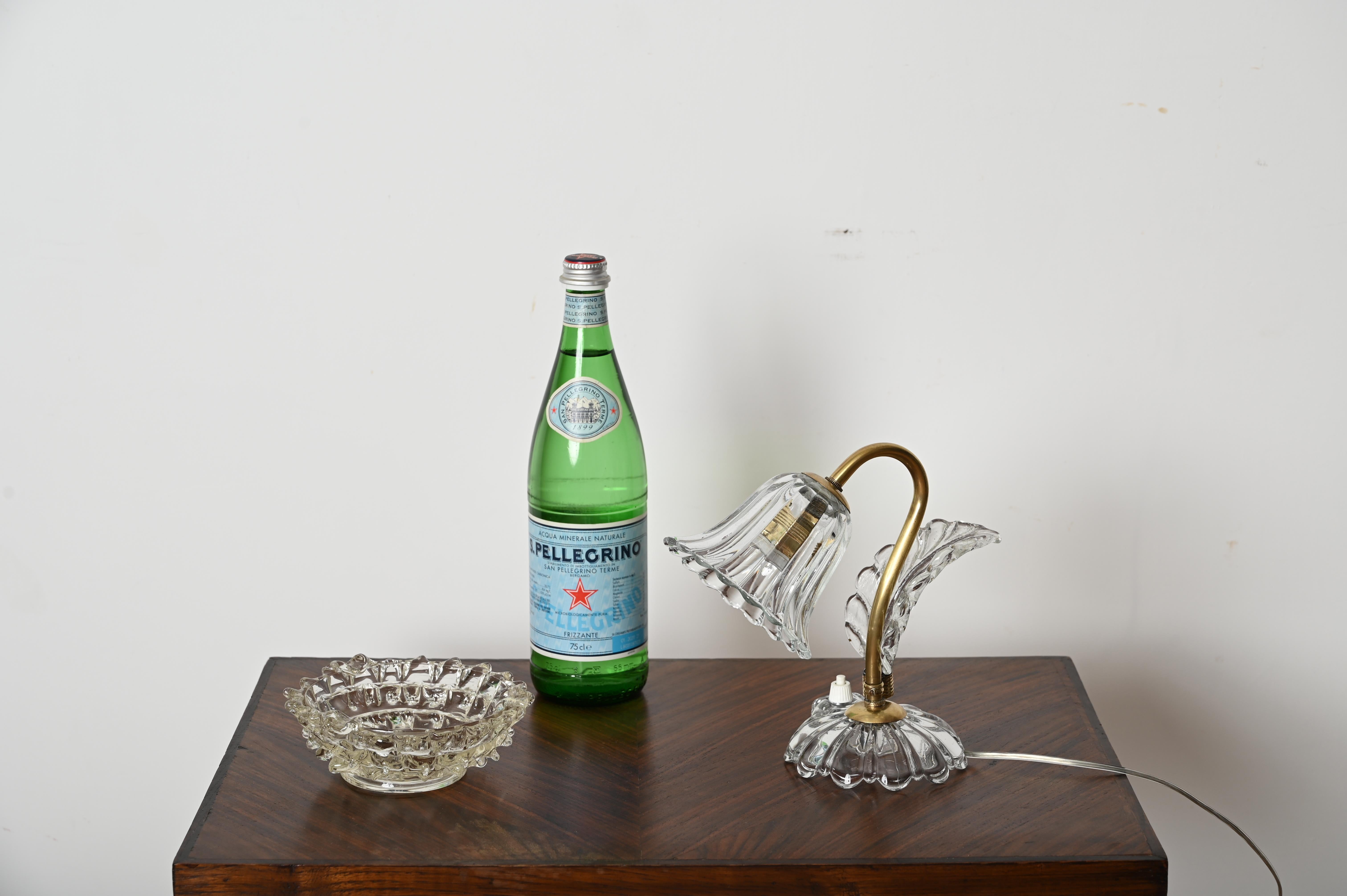 Barovier Paar Glocken-Tischlampen aus Murano-Glas und Messing, Italien 1940er Jahre (Italienisch) im Angebot