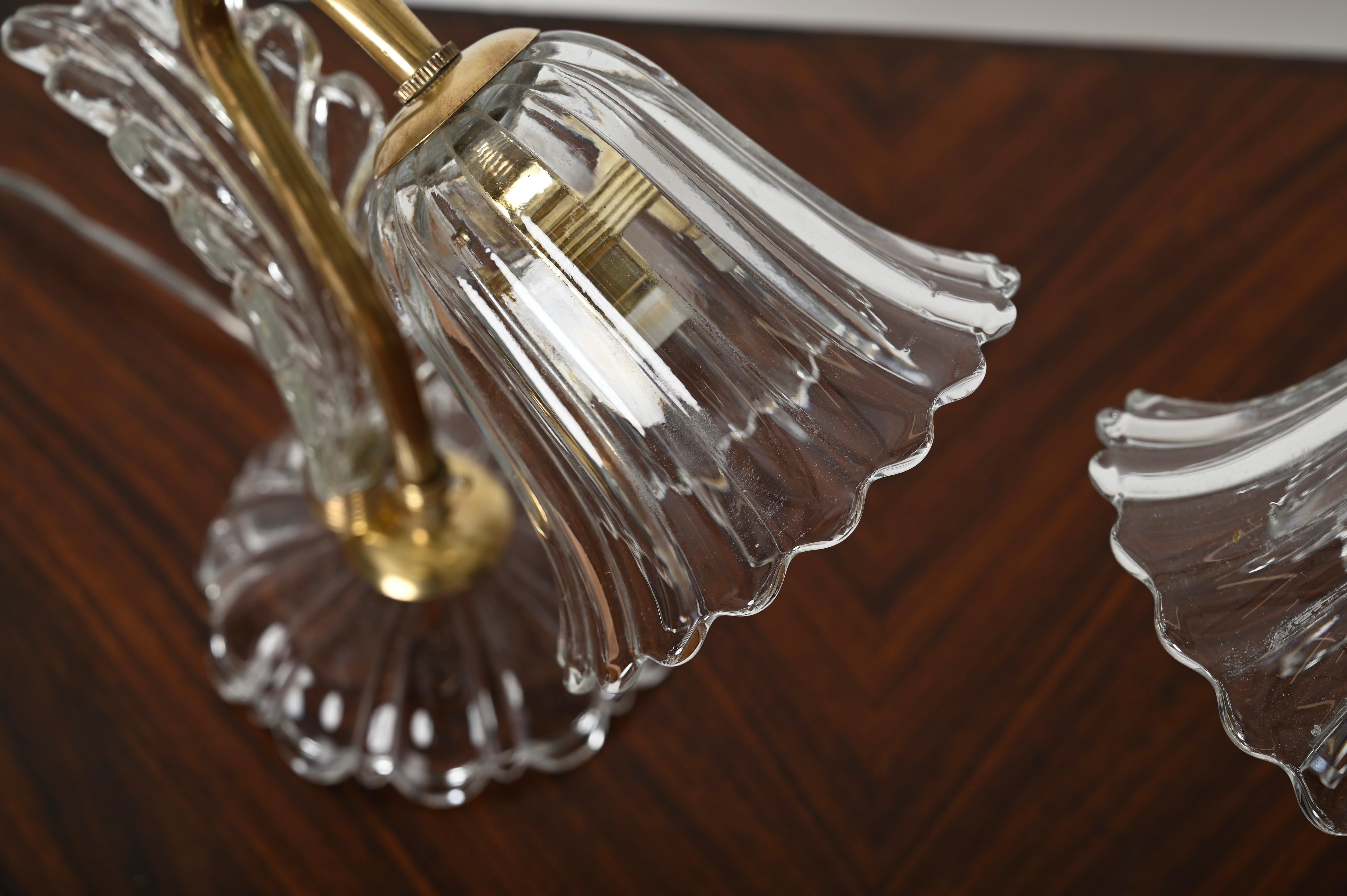 Barovier Paar Glocken-Tischlampen aus Murano-Glas und Messing, Italien 1940er Jahre (Handgefertigt) im Angebot