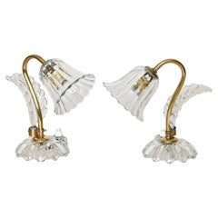 Barovier Paire de lampes de table en verre de Murano et laiton, Italie, années 1940