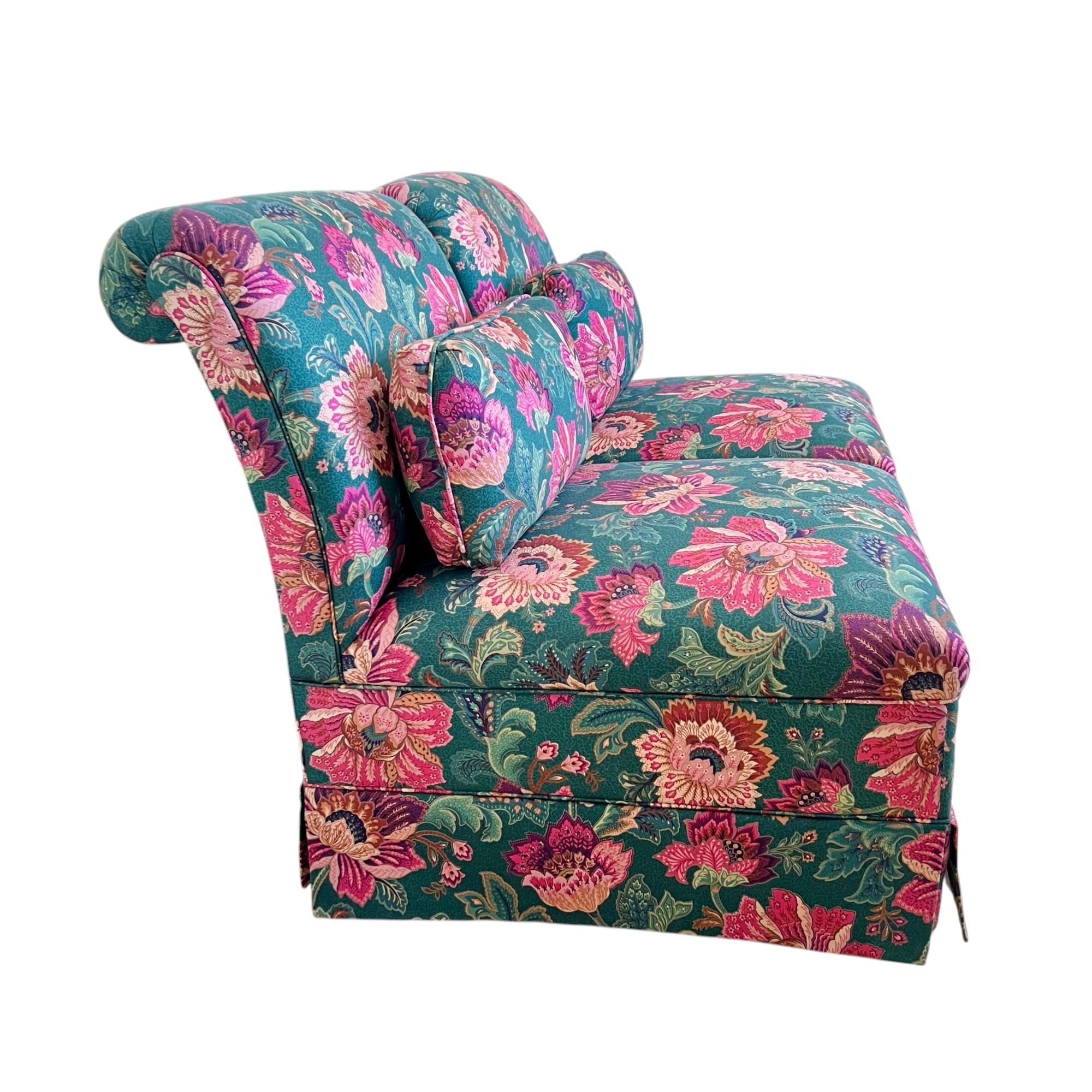 American Pair of Floral Upholstered Roll Back Skirted Slipper Chairs, Late 20th C.