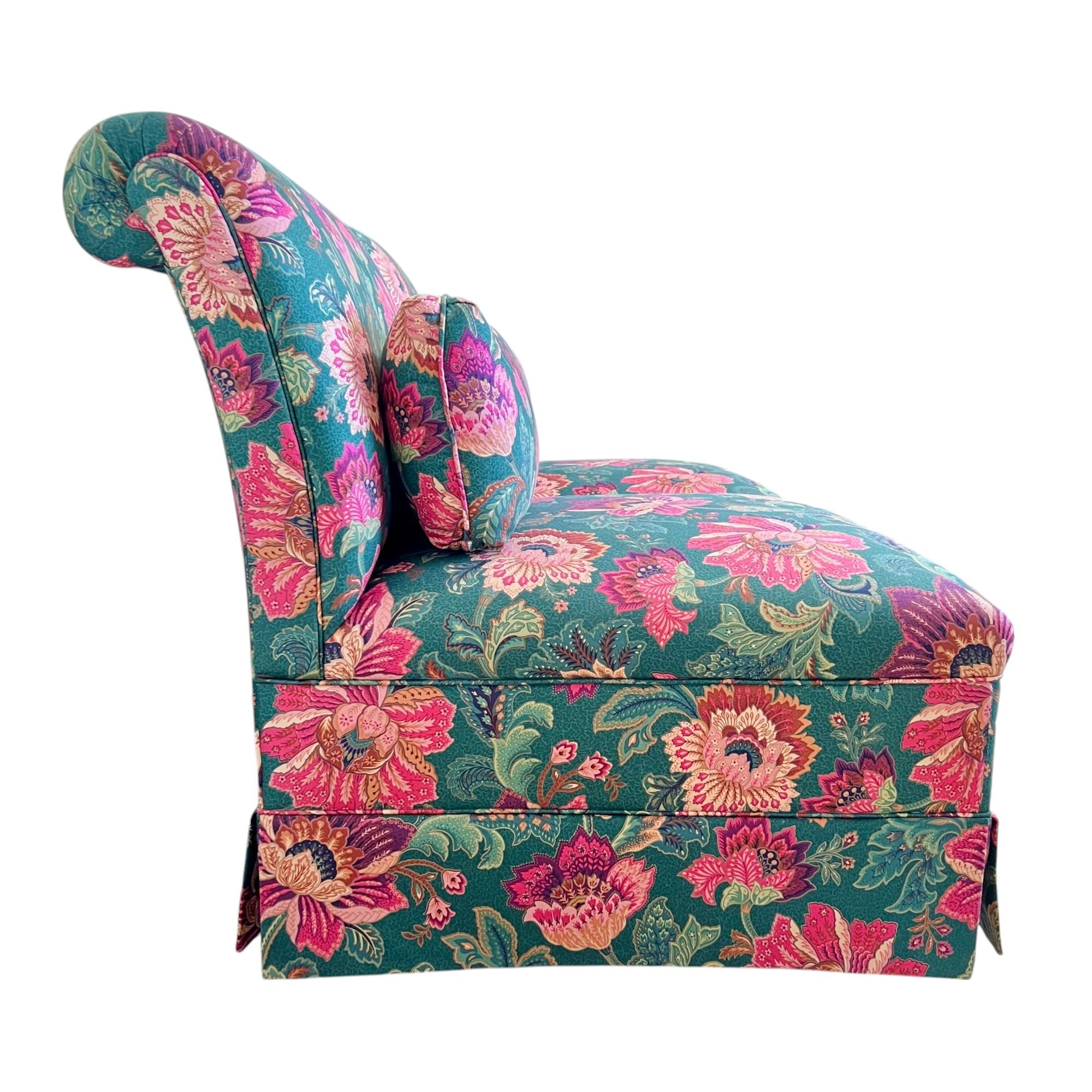 Pair of Floral Upholstered Roll Back Skirted Slipper Chairs, Late 20th C. In Good Condition In Harlingen, TX