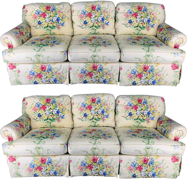 Pair Of Floral Upholstered Sofas By Sherrill At 1stdibs