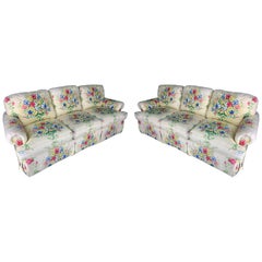Retro Pair of Floral Upholstered Sofas by Sherrill