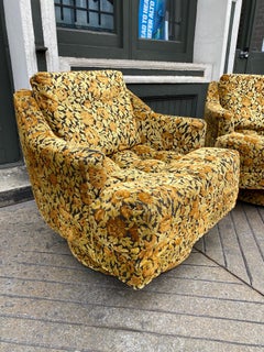 Pair of Floral Upholstered Swivel Lounge Chairs
