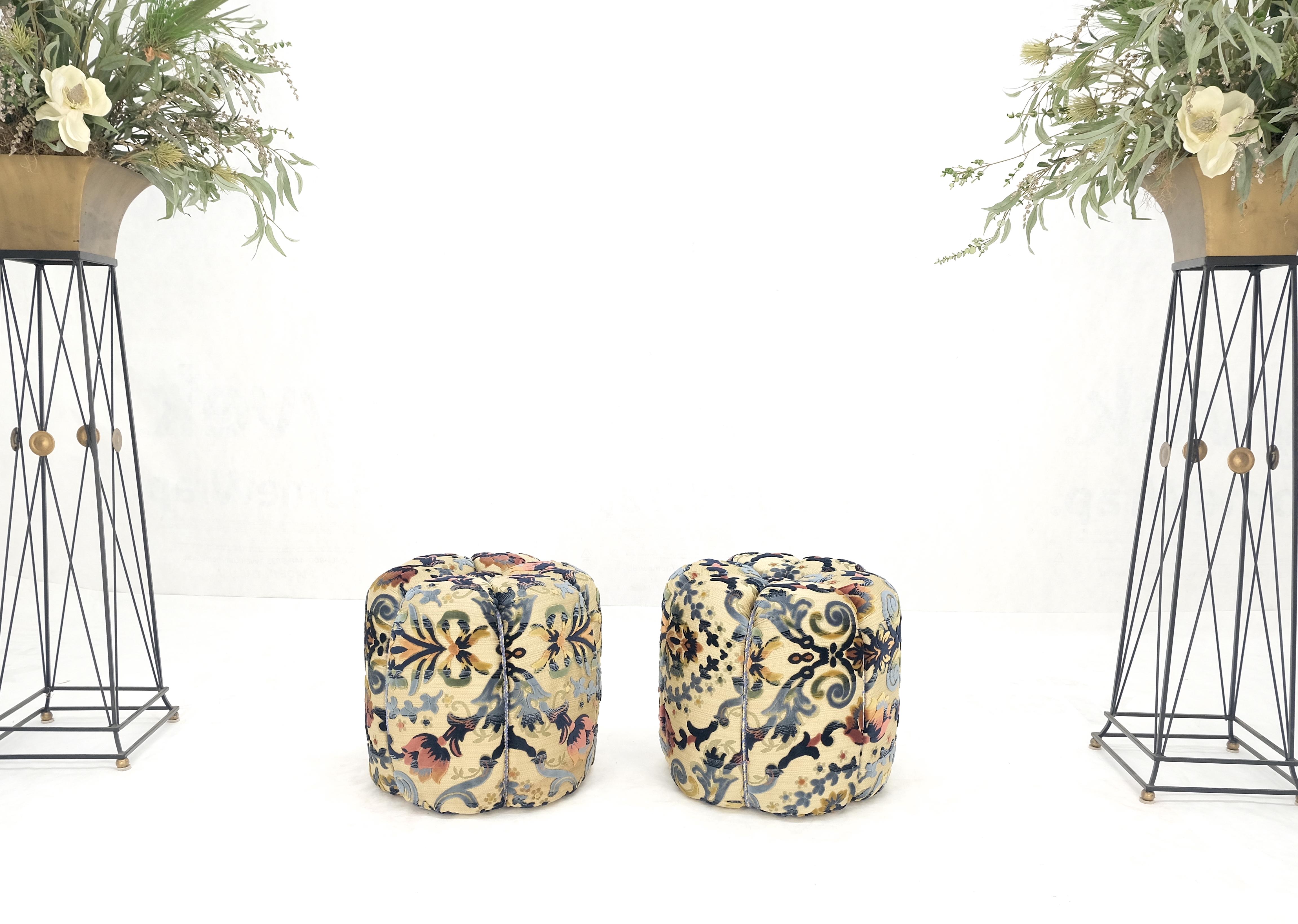 Mid-Century Modern Pair of Floral Upholstery Custom Studio Made Ottomans Poufs Benches Stool MINT! For Sale